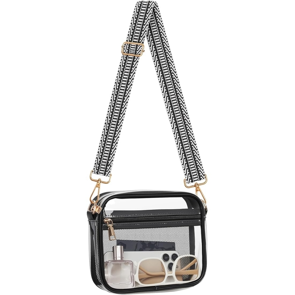 Nifiredacor | Clear Corssbody Bag | StadiumApproved | Black & White Strap